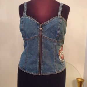 Harley Davidson Denim Patch Corset Tank Top M Med
